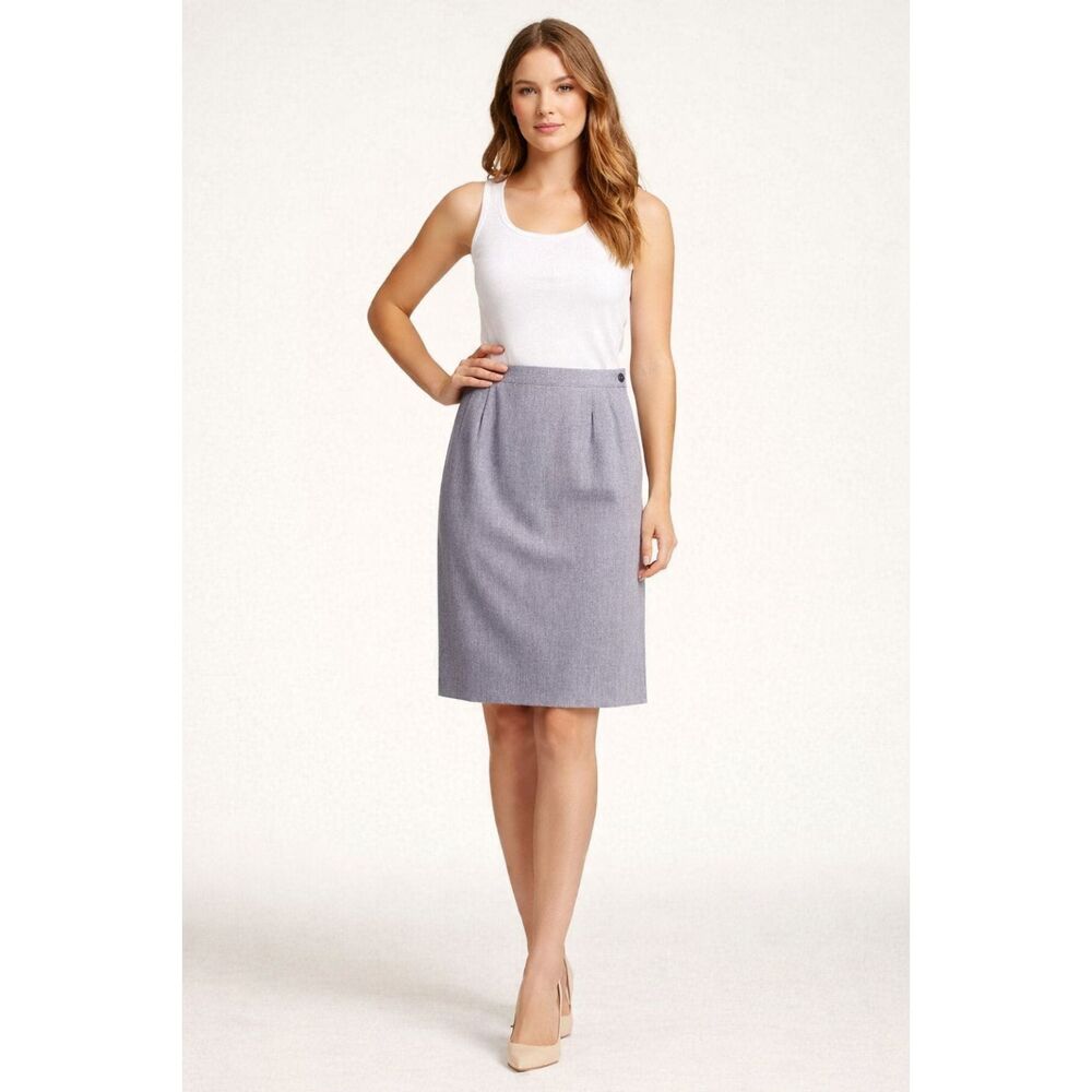 VTG Pendleton Women Solid Blue 100% Wool Straight & Pencil Knee Length Skirt 14